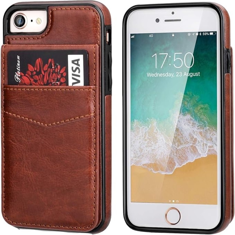 Brown Leather Wallet Phone Case for iPhone 7/8/SE - Picture 2 of 3